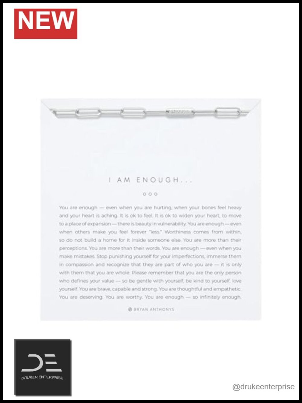 Inspirational I Am Enough Bracelet 14K Gold Plated or Silver Finish Brass